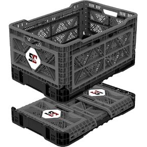 Surecan Heavy Duty Collapsible & Stackable Plastic Crate - Snap Lock Foldable Industrial Garage Storage Bin Container Utility Tote Basket