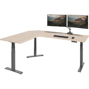 Vari ComfortEdge 80x60 L-Shape Electric Standing Desk – Height Adjustable Sit-Stand VariDesk for Corner Office with Reversible Left/Right Design + Walnut Laminate Top/Slate Legs (Ships in 3 Boxes)