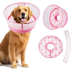 Inflatable Recovery Dog Cone Collar for Large Medium Dogs After Surgery, Soft Dog Donut Collar Adjustable Recovery Bone for Pets, Prevent from Biting & Scratching (Pink, L)