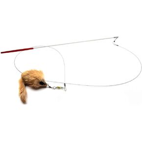 Kats'N Us Rabbit Fur Cat Toy Wand - Furry Mouse with Bell, Interactive Toy Mice for Cats, Cat Entertainment Wand Toy - Grey 2 Inch Mouse