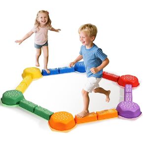 Balance Beam for Kids 18Pcs Non-Slip Stepping Stones Obstacle Course for Toddlers 3 Years + Indoor Outdoor Balance Board Kids Sensory Montessori Interactive Toys