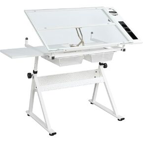 Curtainboro Drafting Printing Table Drawing Desk with Chair Printing Table for Reading Writing Painting Versatile Art Craft Work Station White