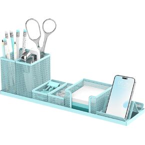 SUPEASY Pen Holder for Desk, 6 Piece Mesh Desk Organizer set, Desk Accessories for Office Organization with Mail Organizer, Letter Phone Holder, Sticky Notes Caddy Storage, Black