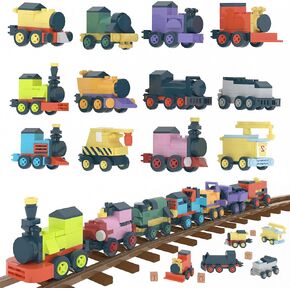 Party Favors for Kids - 12 Pack Trains Building Blocks Toy for Easter Gifts Goodie Bags Classroom Prizes Stocking Stuffers Building Set Valentines Day Birthday Gift for Boy Girl Ages 6-12+