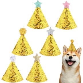 6 PCS Mini Dog Party Hat, Adjustable Stuffed Animals Party Hats, Small Cat Birthday Headbands for Cats Dogs Costume Supplies (Star, Ball)