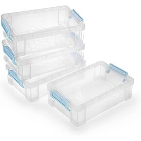 BTSKY 4 Pack Extra Large Plastic Pencil Box Stackable Translucent Clear Pencil Caase Crayon Box Set, Marker Organizer Art Supply Storage Organizer for Gel Pens Pencils Erasers Tape Markers etc(Grey)