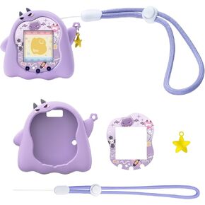 Silicone Case for Tamagotchi Uni, Soft TPU Protective Cover with Screen Decoration Protector and Adjustable Wrist Strap - Little Devil (Purple)