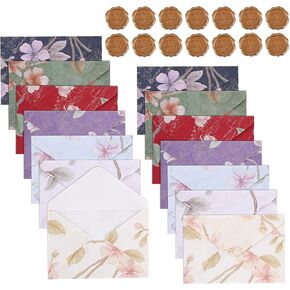 BAYTORY 28Pcs 4x6 Vintage Envelopes Set, A6 Envelopes for Invitation, 14Pcs Greeting Card Envelope with 14Pcs Wax Seal Sticker for Weddings, Birthday, Graduation, Christmas (Flower Pattern)
