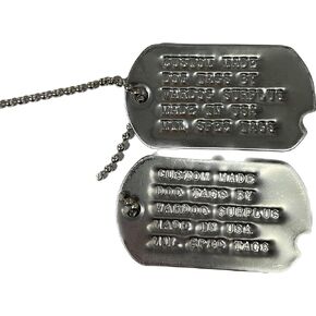 WW2 / Vietnam Era Notched Military Personalized Dog Tag Set (2 Stainless Steel Tags, 1 - 30 Inch Chain, 1 - 4 Inch Chain, Made in USA)