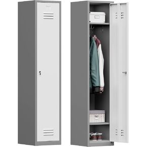 Metal Lockers for Employees,71" Steel Storage Cabinet with 1 Door Lockable for Home,Gym,School,Office,Garage/Black Gray-Assembly Required