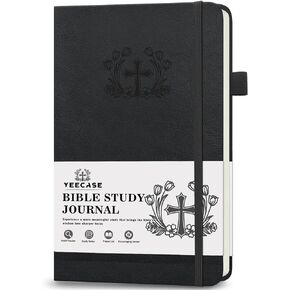 Bible Study Journal, Church Bible Prayer Journal, Study Scripture Notebook for Note Taking Reflection, Based Religious Gifts and Bible Study Supplies (Black)