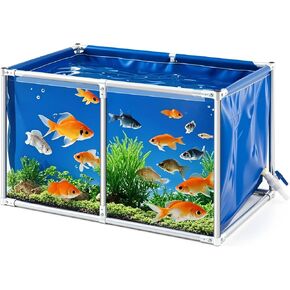 Maxdot Aquarium Pool Pond Transparent Collapsible Temporary Fish Tank with Clear Viewing Panel, with Steel Frame & Drain Valve for Koi, Goldfish, Display Show Tank(87.76 Gallon)