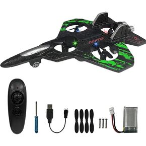 RC Airplane for Kids and Beginners, 2.4GHz Drone Remote Control Airplane Outdoor Flying Toy, 360° Drop-Resistant Stunt Spin Remote Fighter Jet with Lights (Blue)