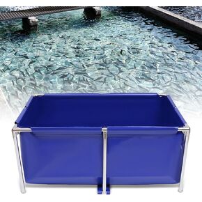 Canvas Fish Pond, Foldable Water Storage Pond Modern Blue Aquarium Fish Water Tank with T-Shaped Steel Frame, Rectangle Canvas Show Tank for The Cultivation of Lobster