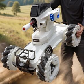 V997S White RC Truck, Large 4X4 RC Car with Mecanum Wheels, Programming&Water Battle,120Mins Play Time All Terrain RC Omni-Movement Car, Educational STEM Toys for Kids Age 14+