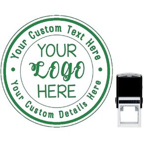 Custom Business Logo Double Round Border Stamp - 3 Lines of Text - Self Inking Stamper - Rubber Personalized Stamp - Stamps for Local Business - Personalized Business Stamps (Black)