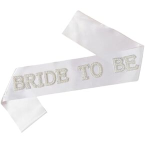 LUOTIVON 1 Pcs White Bride To Be Sash, Bride Pearl Sash for Bachelorette, Bach Party Favors Accessory