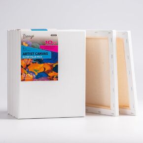 Bianyo 8x10 Inch Stretched Canvas for Painting – 10 Pack, 100% Cotton, Triple Primed & Acid-Free, Heavy-Duty Wood Frame, Blank Art Canvas for Acrylic, Oil, Watercolor & Mixed Media