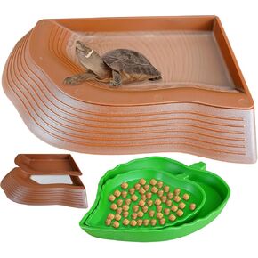 3PCS Tortoise Water Bowl with Ramp Leaf Tortoise Food Water Bowls Reptile Food Bowls Reptile Bathing Turtle Pool Aquarium Habitat Accessories Bathing Pool Small