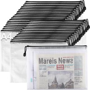 32Pcs Mesh Zipper Pouch File Bags A4 Size 13"x9.5"Waterproof Zipper Bags,Reusable Board Game Storage Bags for School Office Supplies,Puzzles & Games,Accessories(Black)