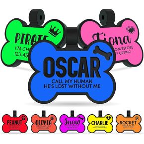 Silent Dog Tags Engraved for Pets, Double Sided - Personalized Soundless Durable Silicone Pet Tags for Dogs with Custom Name, Icon and Design - No More Jingling - Bone Shape