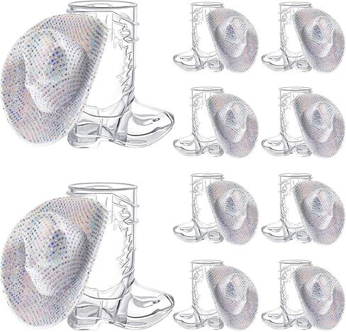 Vesici 20 Pcs 1 oz Silver Mini Cowboy Boot Shot Glasses Mini Cowgirl Hat Tiny Space Cowboy Hat Boot Shot for Dollhouse Decor(Silver) in Saudi Arabia