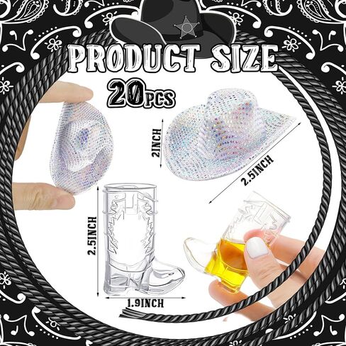 Vesici 20 Pcs 1 oz Silver Mini Cowboy Boot Shot Glasses Mini Cowgirl Hat Tiny Space Cowboy Hat Boot Shot for Dollhouse Decor(Silver) in Saudi Arabia