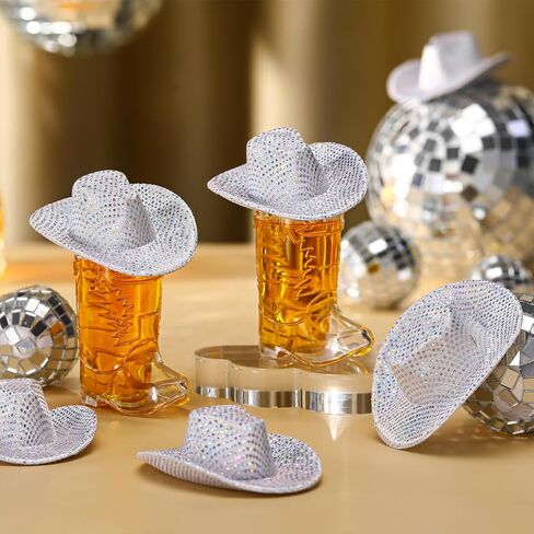 Vesici 20 Pcs 1 oz Silver Mini Cowboy Boot Shot Glasses Mini Cowgirl Hat Tiny Space Cowboy Hat Boot Shot for Dollhouse Decor(Silver) in Saudi Arabia