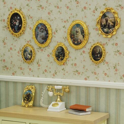 iLAND 1/12 Scale Accessories of Tiny Frames 7pcs with 14 Miniature Pictures Set for Dollhouse Miniatures Décor Also Elf Accessories Classic & Exquisite (Black Tiny Frame Art) in Saudi Arabia