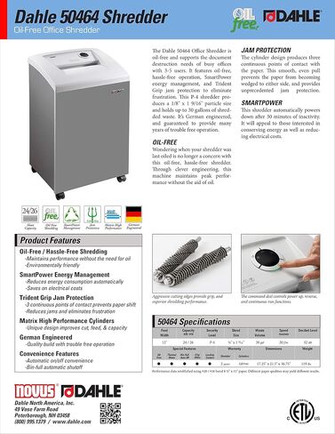 Dahle 50464 Paper Shredder ، Cross Cut ، P-4 Security ، German Engineeryer ، Protection Jam ، Free Oil ، SmartPower ، Shrreds CDS ، 24 ورقة كحد أقصى ، 30 جالن بن in Kuwait