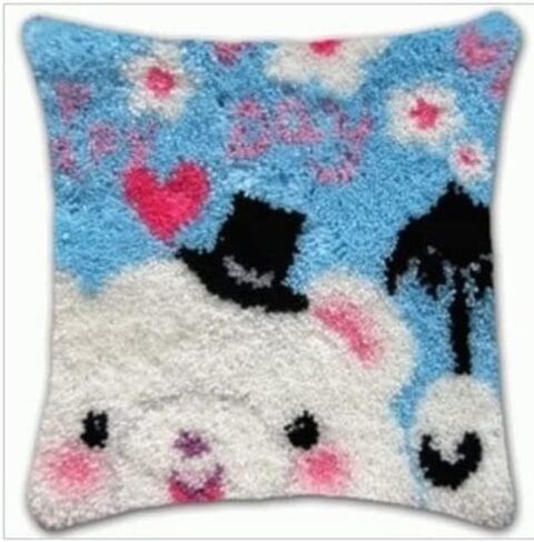 clubevy Latch Hook Pillow Kits Latch Hook Kit DIY Throw Pillow Cover Sofa Cushion Cover Panda/Peppa/Bear DIY Crochet Needlework Crafts Kits with Yarns 17"*17" in Kuwait