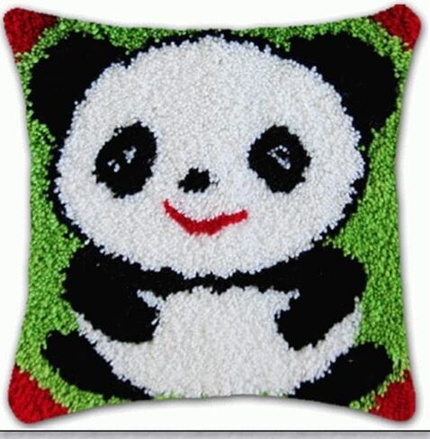 clubevy Latch Hook Pillow Kits Latch Hook Kit DIY Throw Pillow Cover Sofa Cushion Cover Panda/Peppa/Bear DIY Crochet Needlework Crafts Kits with Yarns 17"*17" in Kuwait
