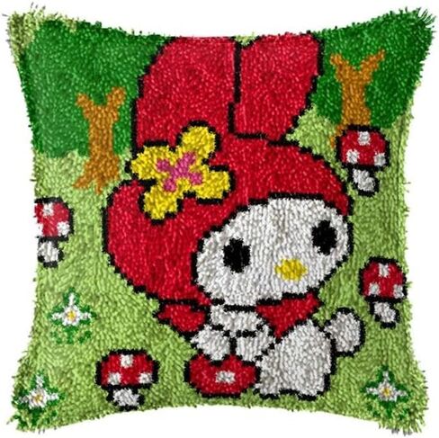 clubevy Latch Hook Pillow Kits Latch Hook Kit DIY Throw Pillow Cover Sofa Cushion Cover Panda/Peppa/Bear DIY Crochet Needlework Crafts Kits with Yarns 17"*17" in Kuwait