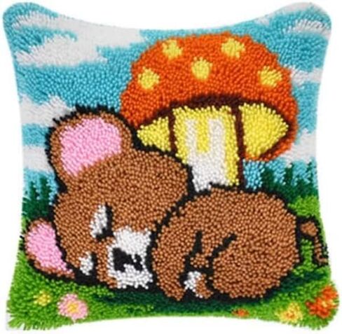 clubevy Latch Hook Pillow Kits Latch Hook Kit DIY Throw Pillow Cover Sofa Cushion Cover Panda/Peppa/Bear DIY Crochet Needlework Crafts Kits with Yarns 17"*17" in Kuwait