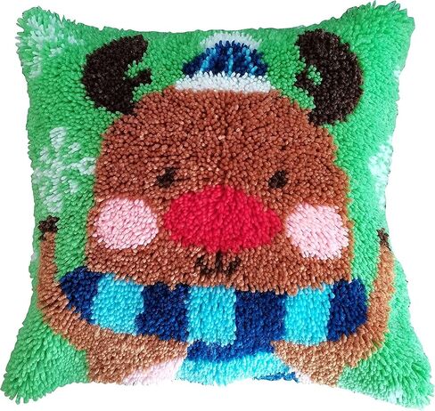 clubevy Latch Hook Pillow Kits Latch Hook Kit DIY Throw Pillow Cover Sofa Cushion Cover Panda/Peppa/Bear DIY Crochet Needlework Crafts Kits with Yarns 17"*17" in Kuwait