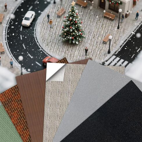 WARDTREE 6 PCS Village Assectories Roads and Streets Snow Mat Road Brick Brick Frick for Landscape ، و Self Leading Paper Diorama Supplies for Miniature Scenery Model (Black) in Saudi Arabia
