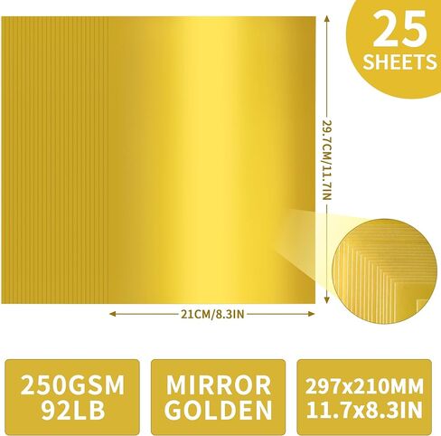 25 Sheets Sliver Mirror Cardstock Paper - 250gsm/92Ib Metallic Reflective Paper for Crafts, A4 Foil Cardstock for DIY Projects Birthday Party Decoration PAP20SR25 in Kuwait