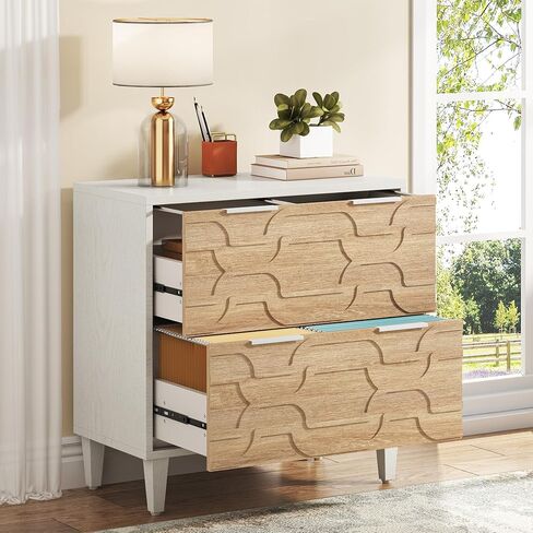 Tribesigns 2-Drawer File Cabinet, Lateral Filing Cabinet for A4/Letter/Legal Size, Office Storage Cabinet, Printer Stand with Storage Drawer for Home Office, White & Walnut in Saudi Arabia