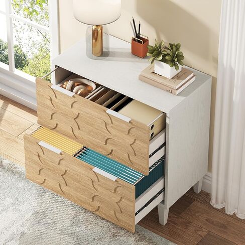 Tribesigns 2-Drawer File Cabinet, Lateral Filing Cabinet for A4/Letter/Legal Size, Office Storage Cabinet, Printer Stand with Storage Drawer for Home Office, White & Walnut in Saudi Arabia