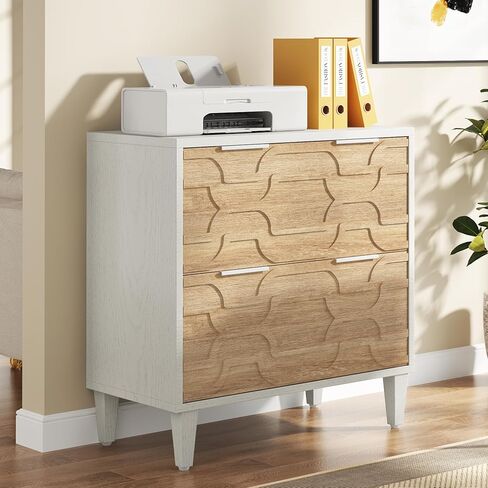 Tribesigns 2-Drawer File Cabinet, Lateral Filing Cabinet for A4/Letter/Legal Size, Office Storage Cabinet, Printer Stand with Storage Drawer for Home Office, White & Walnut in Saudi Arabia