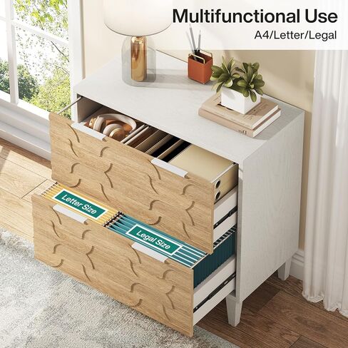 Tribesigns 2-Drawer File Cabinet, Lateral Filing Cabinet for A4/Letter/Legal Size, Office Storage Cabinet, Printer Stand with Storage Drawer for Home Office, White & Walnut in Saudi Arabia