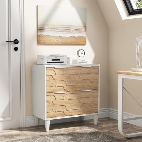 Tribesigns 2-Drawer File Cabinet, Lateral Filing Cabinet for A4/Letter/Legal Size, Office Storage Cabinet, Printer Stand with Storage Drawer for Home Office, White & Walnut in Saudi Arabia