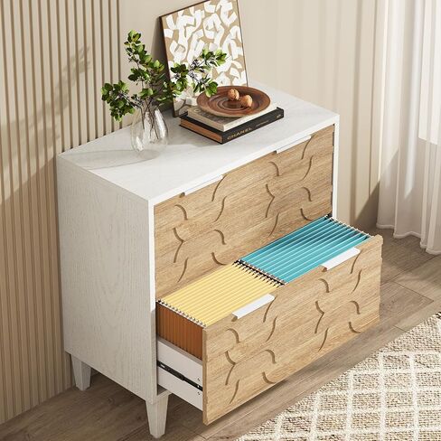 Tribesigns 2-Drawer File Cabinet, Lateral Filing Cabinet for A4/Letter/Legal Size, Office Storage Cabinet, Printer Stand with Storage Drawer for Home Office, White & Walnut in Saudi Arabia