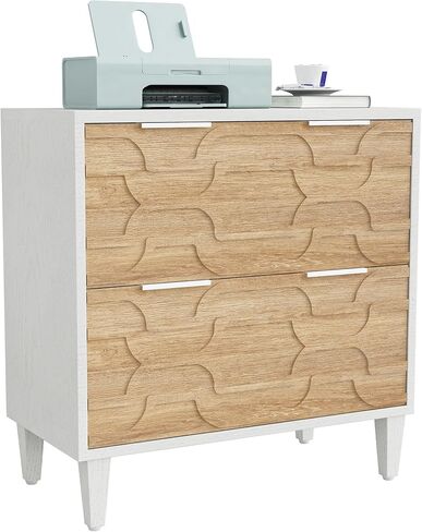 Tribesigns 2-Drawer File Cabinet, Lateral Filing Cabinet for A4/Letter/Legal Size, Office Storage Cabinet, Printer Stand with Storage Drawer for Home Office, White & Walnut in Saudi Arabia