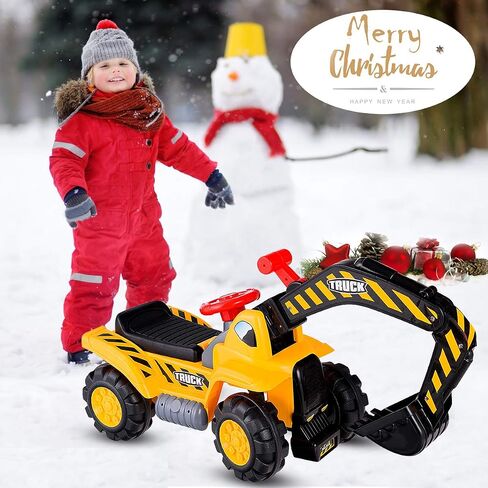 HONEY JOY Ride on Excavator, No Power Ride on Construction Vehicles for Kids, Helmet, 3 Toy Rocks, Adjustable Digger, Horn, Ride On Loader, Bulldozer Ride on Toy, Gift for Boys Girls in Saudi Arabia