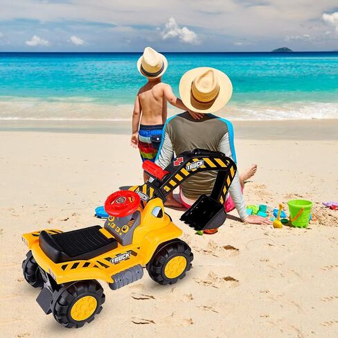 HONEY JOY Ride on Excavator, No Power Ride on Construction Vehicles for Kids, Helmet, 3 Toy Rocks, Adjustable Digger, Horn, Ride On Loader, Bulldozer Ride on Toy, Gift for Boys Girls in Saudi Arabia