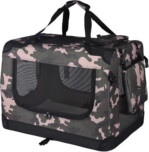 Dog Carrier, Travel Dog Crate with 5 Side Breathable Mesh, Designed with Side Pockets, Suitable for Travel/Home/Outdoor Use of The Animal Carrier (Camouflage(Routine), Large) in Saudi Arabia