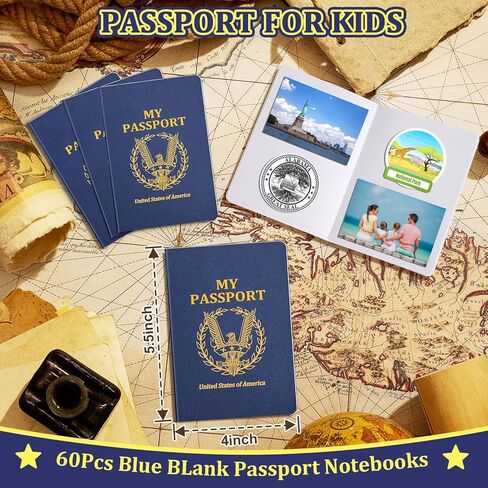 60Pcs Blank Passport Notebook Passport Books for Kids Passport Notebook 4 x 5.5Inch Blank Passport Notebook Pretend Passports for Back to School Party School Theme Party Favors-Navy Blue in Kuwait
