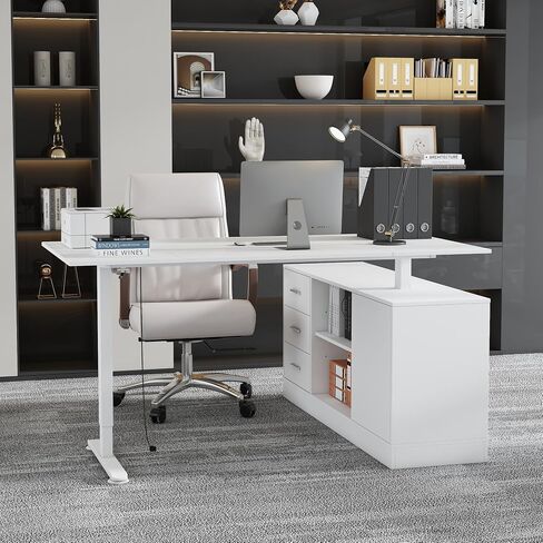 Hitow L على شكل مكتب دائم ، قابل للتعديل ، 63 "W Electric Sit Stand Desk مع أدراج وخزانة تخزين ، محطة عمل كمبيوتر طاولة المكاتب المنزلية القابلة للانعكاس ، الأسود الحديث (29.1" -44 "H) in Kuwait