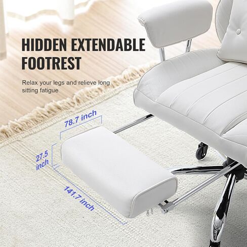 VEVOR Reclining Office Chair with Footrest, Heavy Duty PU Leather Wide Office Chair, Big and Tall Executive Office Chairs with Lumbar Support, Strong Metal Base Quiet Wheels, White in Saudi Arabia